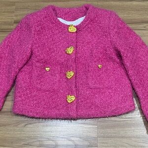 Chanel style Pink Fuzzy Jacket with Heart Buttons